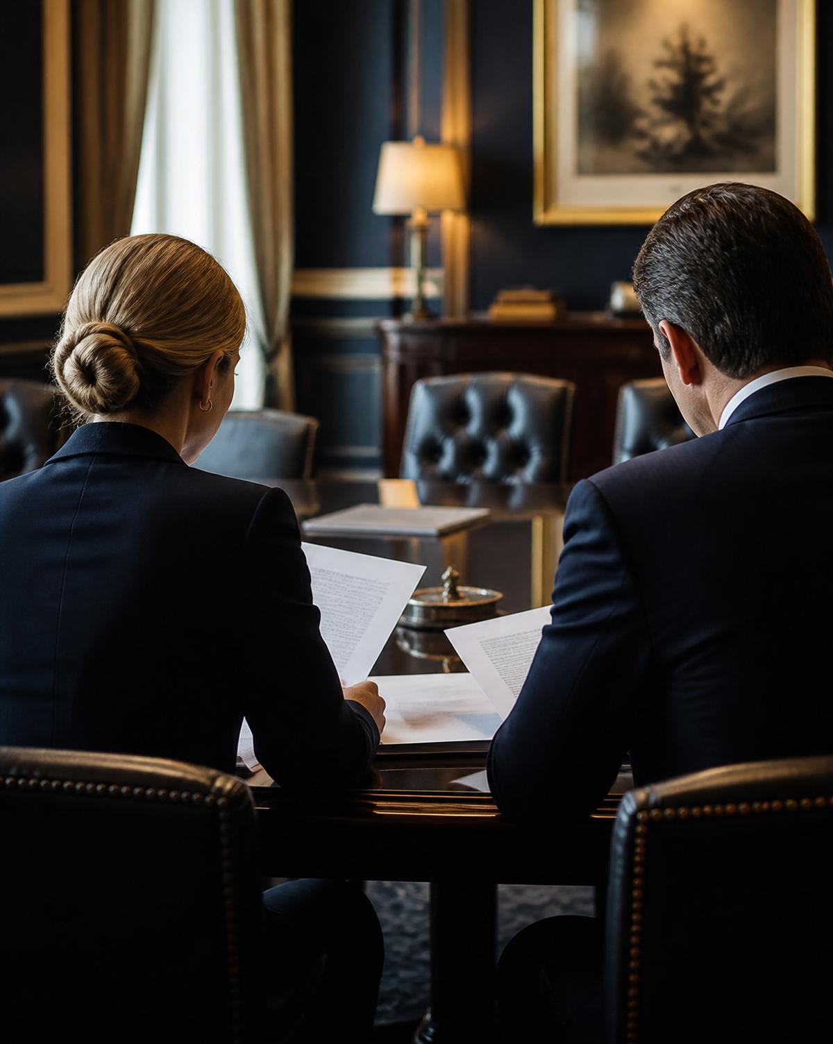 Reunião empresarial reservada com análise de documentos
